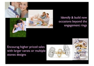 Identify & build new
                                       occasions beyond the
                                           engagement rings




Encourag higher priced sales
with larger carats or multiple
stones designs 

                                 19
 