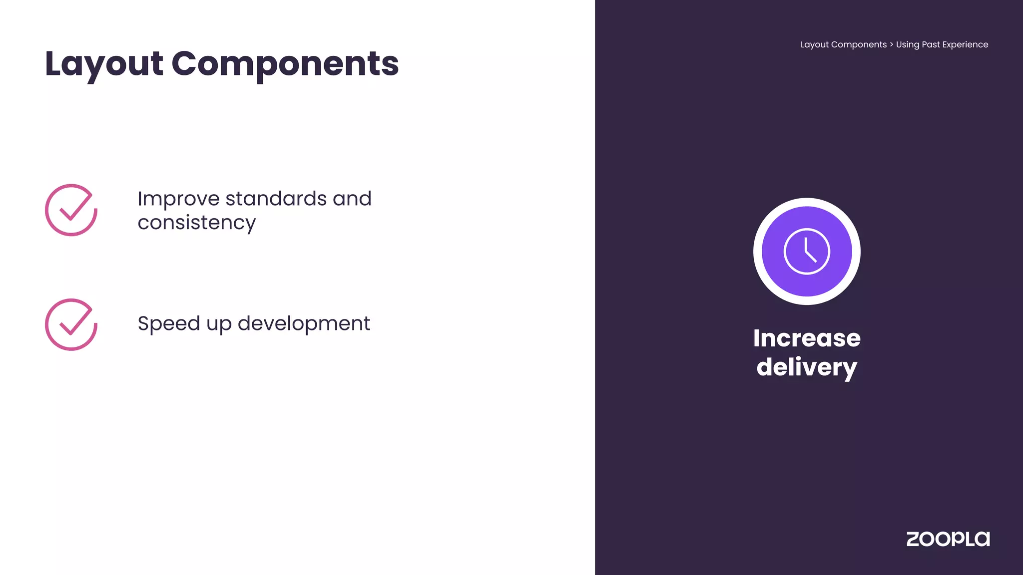 Layout Components
Improve standards and
consistency
Layout Components > Using Past Experience
Increase
delivery
Speed up development
 