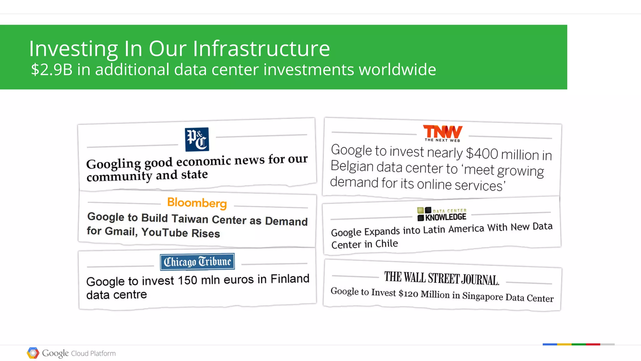 $2.9B in additional data center investments worldwide
Investing In Our Infrastructure
 