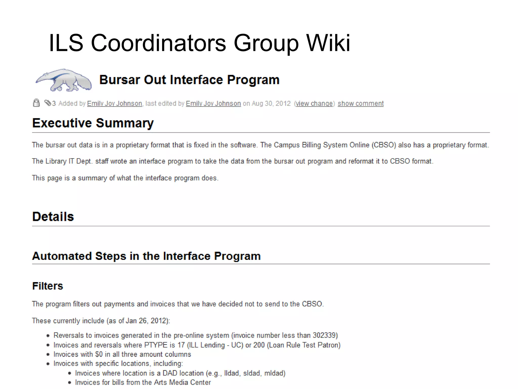 ILS Coordinators Group Wiki
 