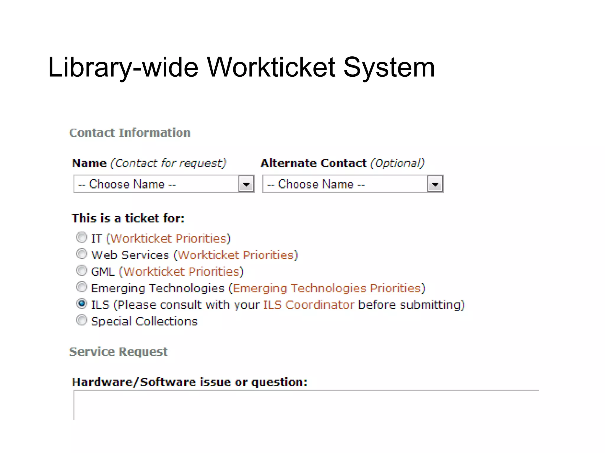 Library-wide Workticket System
 