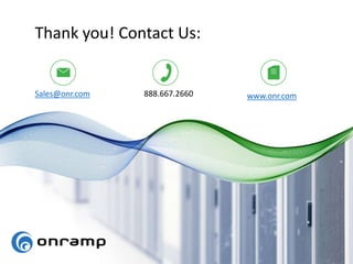 Thank you! Contact Us:
Sales@onr.com 888.667.2660 www.onr.com
 