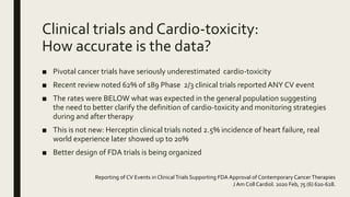 Clinical trials and Cardio-toxicity:
How accurate is the data?
■ Pivotal cancer trials have seriously underestimated cardi...