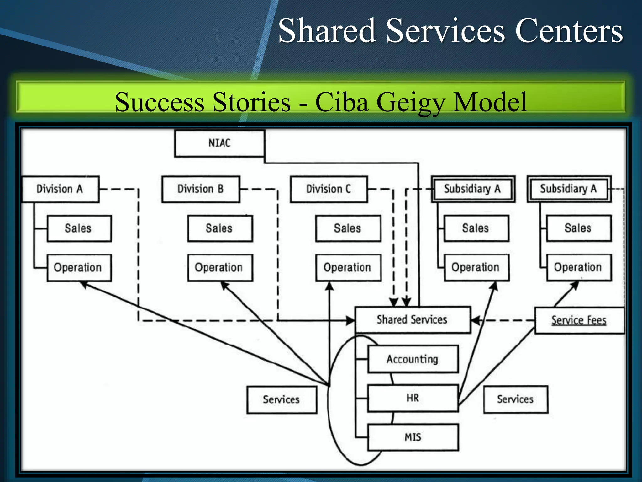 Shared Services Centers
Success Stories - Ciba Geigy Model
 