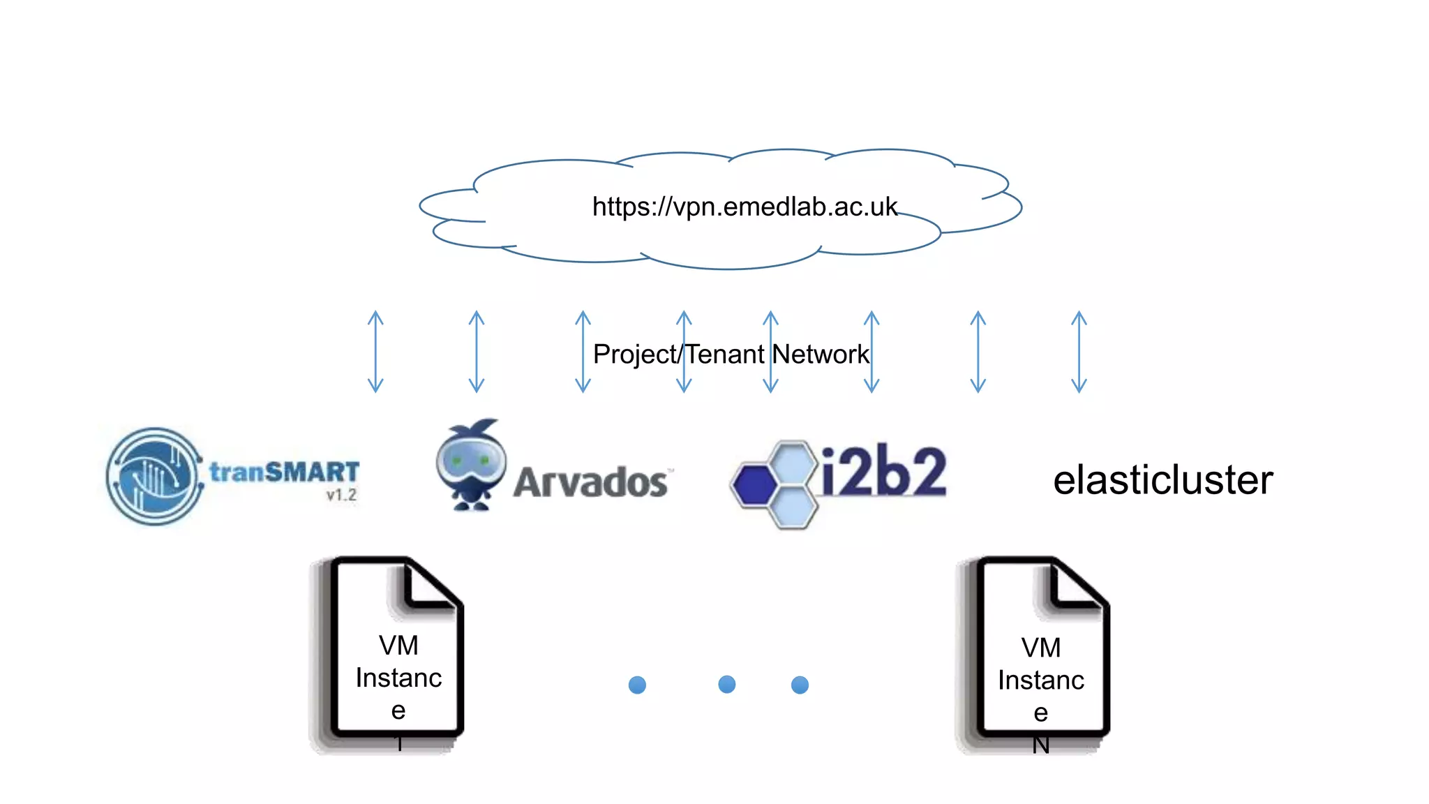 VM
Instanc
e
1
VM
Instanc
e
N
Project/Tenant Network
elasticluster
https://vpn.emedlab.ac.uk
 
