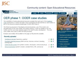 Joint Information Systems Committee
Community content: Open Educational Resources
30/01/15 | Supporting education and research | Slide 20
 