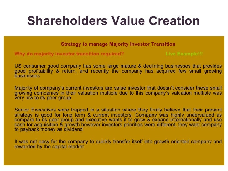 Shareholders Value Creation