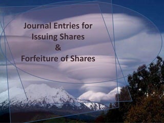 Journal Entries for
Issuing Shares
&
Forfeiture of Shares
 