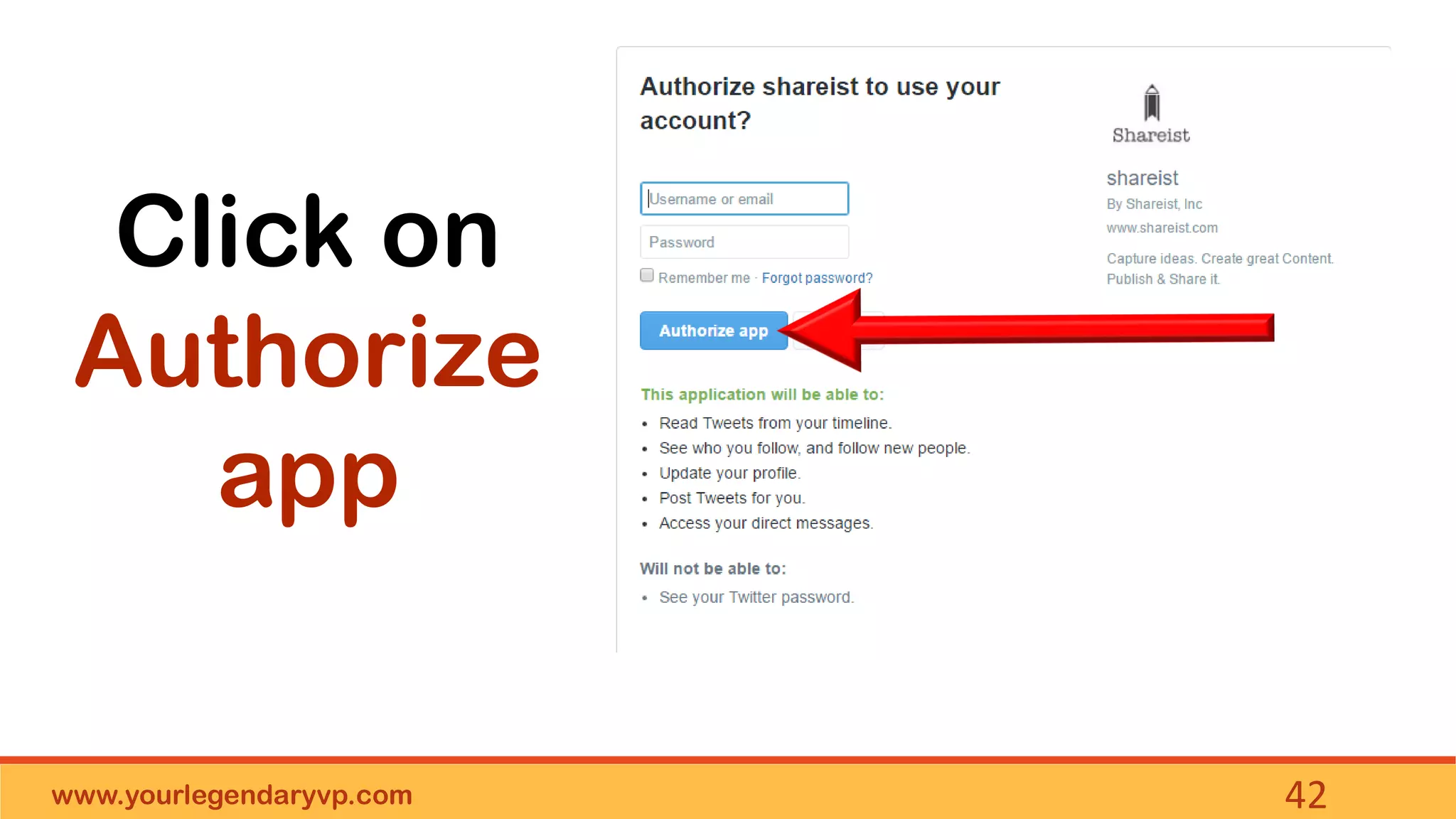 www.yourlegendaryvp.com 42
Click on
Authorize
app
 