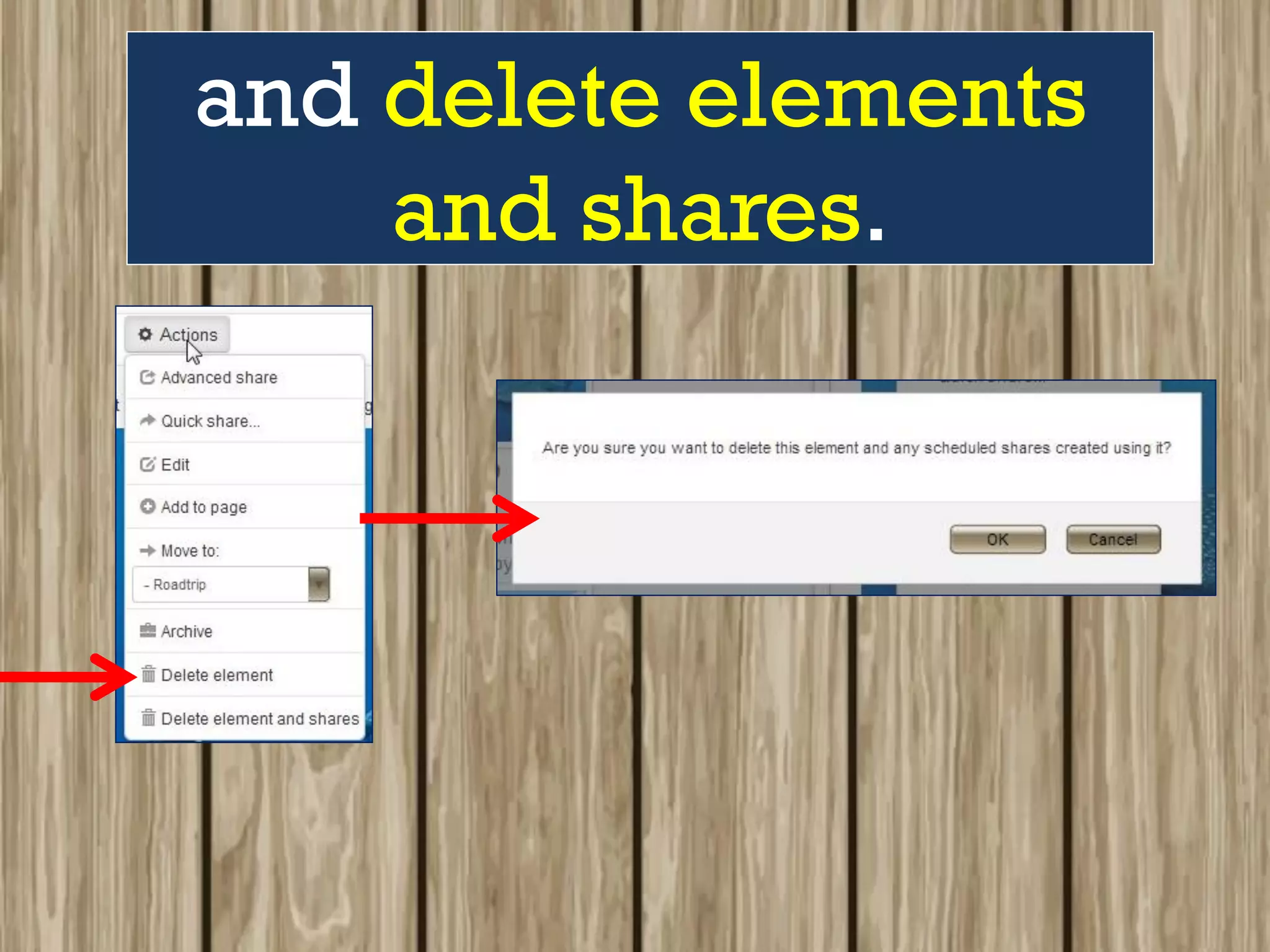 and delete elements
and shares.
 