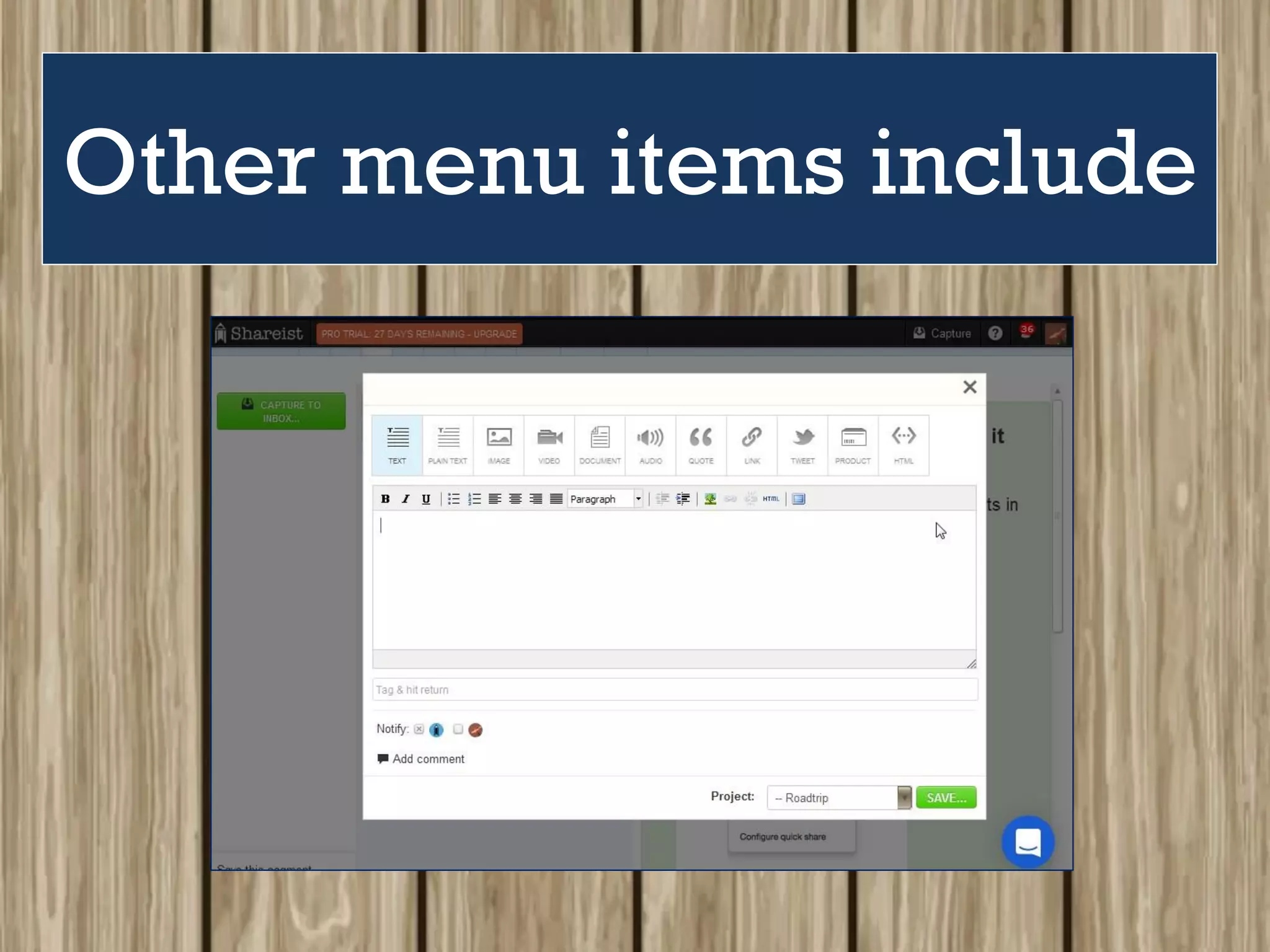Other menu items include
 