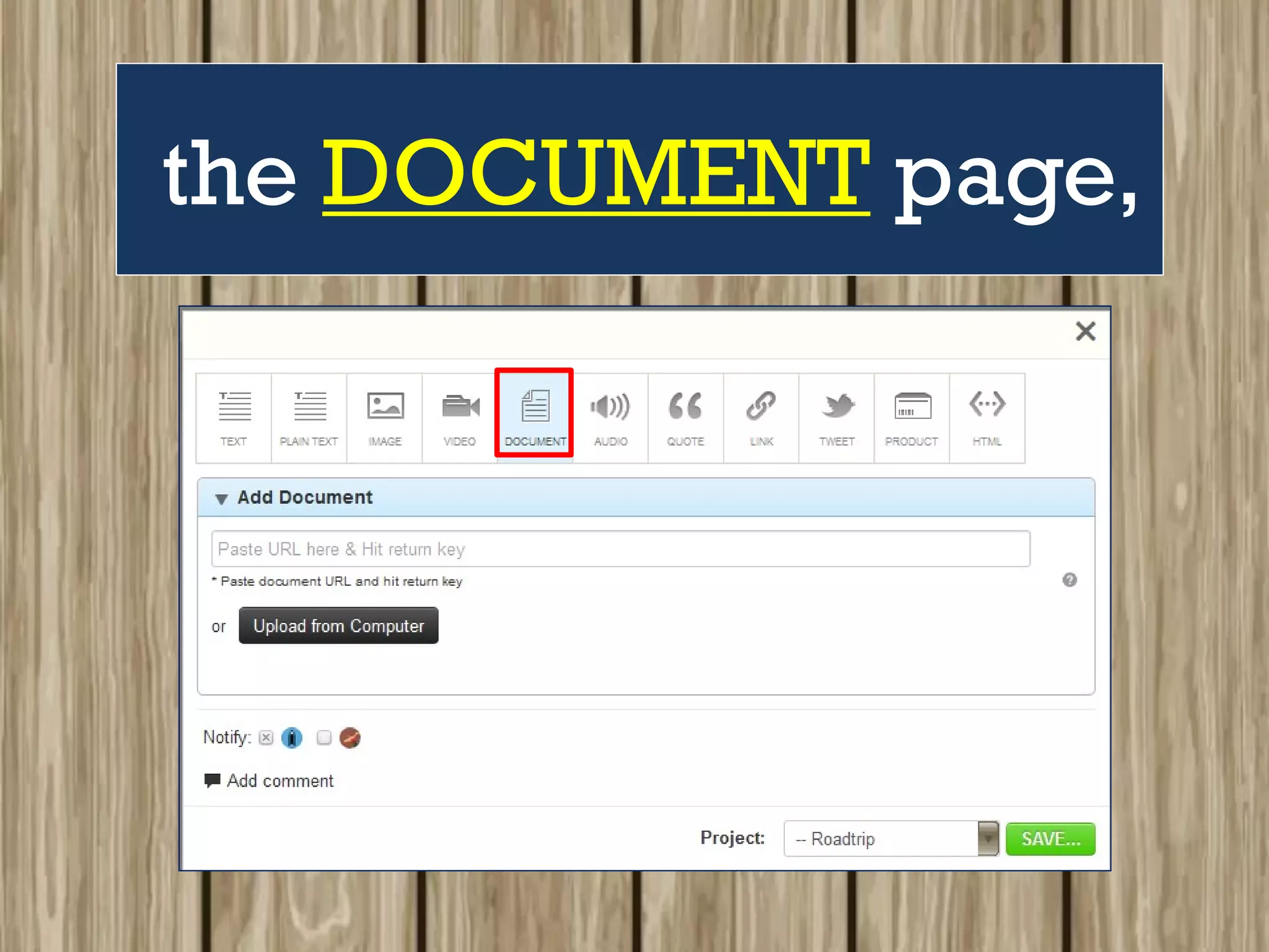 the DOCUMENT page,
 