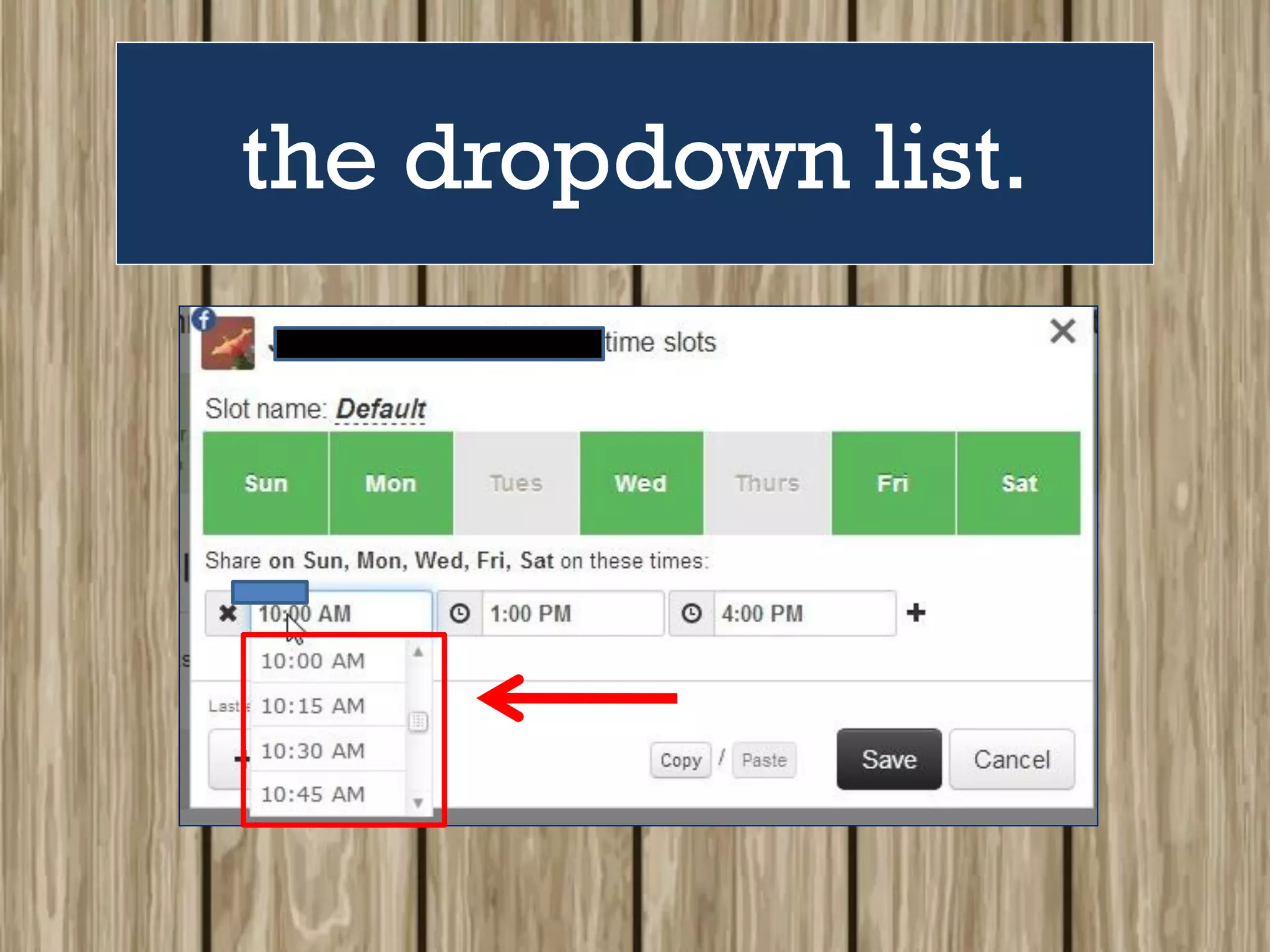 the dropdown list.
 