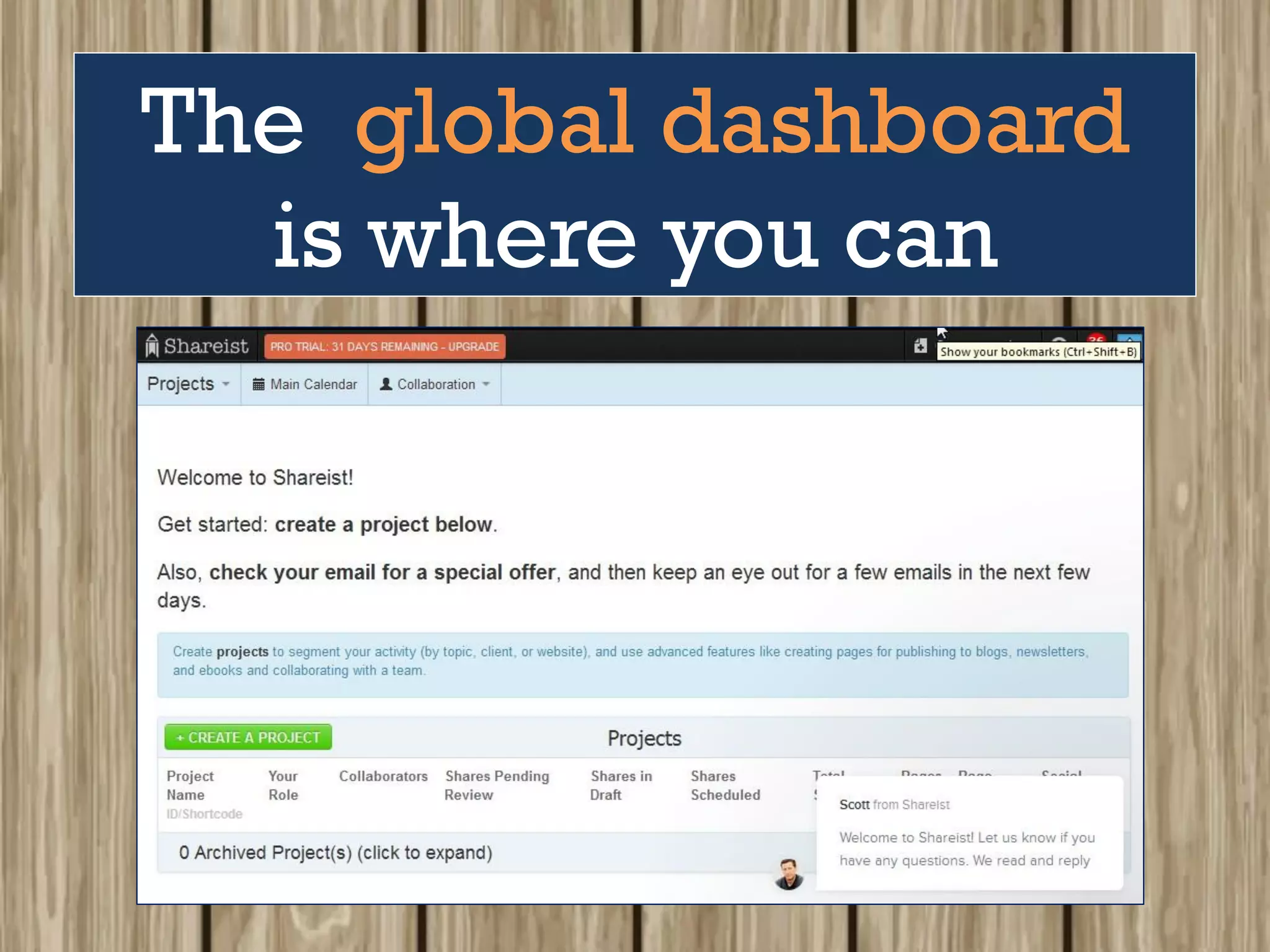 The global dashboard
is where you can
 