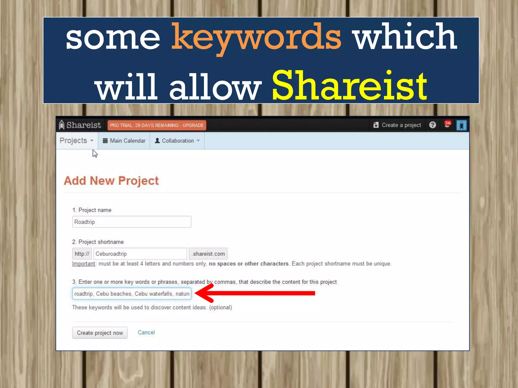 some keywords which
will allow Shareist
 