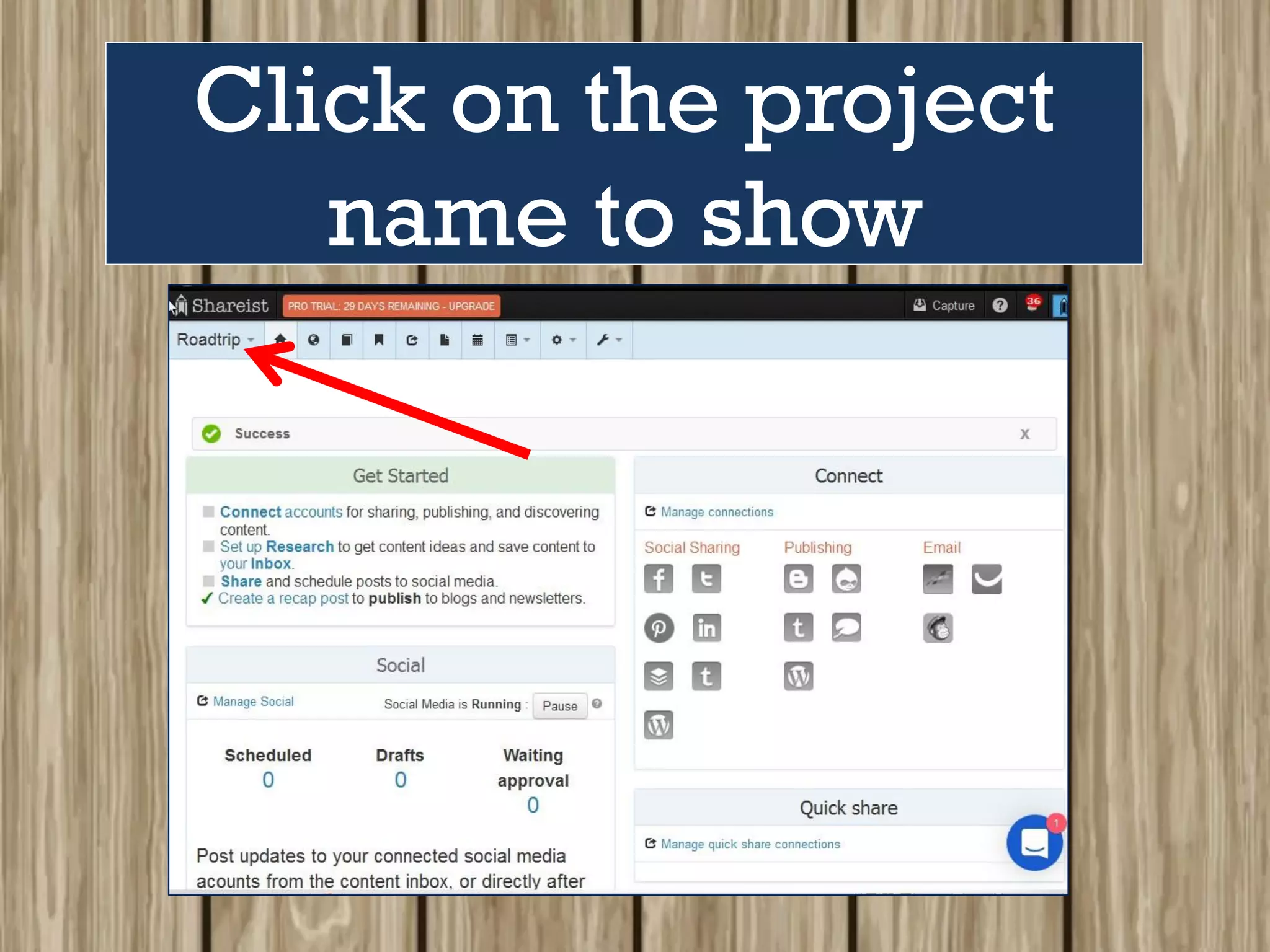 Click on the project
name to show
 