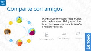 5
Comparte con amigos
SHAREit puede compartir fotos, música,
vídeo, aplicaciones, PDF y otros tipos
de archivos sin restricciones de tamaño
a increíble velocidad.
InteractivoVelocidad máximaArchivos de gran tamaño
 