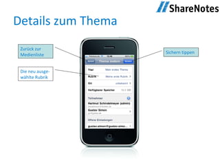 Details zum Thema Zurück zur Medienliste Sichern tippen Die neu ausge-wählte Rubrik 