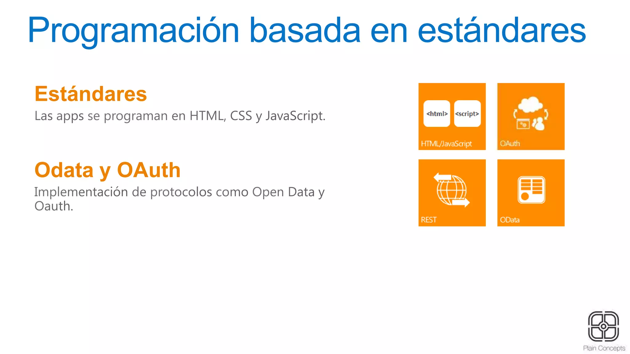 Programación basada en estándares
Estándares
Odata y OAuth
 