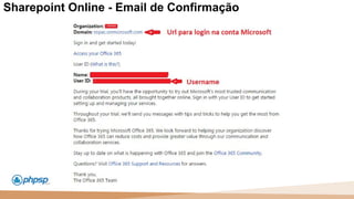 20 100
110
Sharepoint Online - Email de Confirmação
 