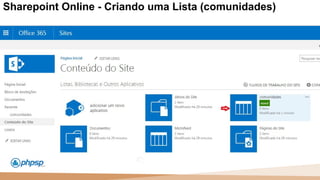 20 100
110
Sharepoint Online - Criando uma Lista (comunidades)
 