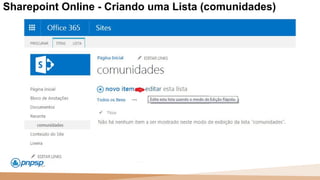 20 100
110
Sharepoint Online - Criando uma Lista (comunidades)
 