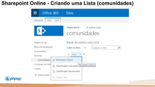 20 100
110
Sharepoint Online - Criando uma Lista (comunidades)
 