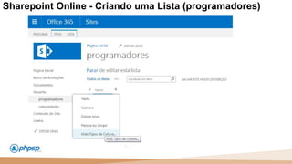 20 100
110
Sharepoint Online - Criando uma Lista (programadores)
 