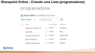 20 100
110
Sharepoint Online - Criando uma Lista (programadores)
 