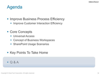Agenda

          Improve Business Process Efficiency
               Improve Customer Interaction Efficiency


         ...