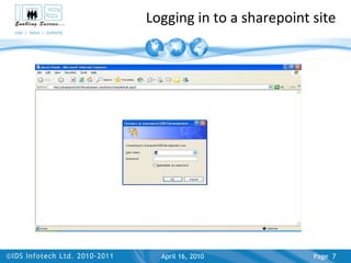 Logging in to a sharepoint site April 17, 2010 Page  