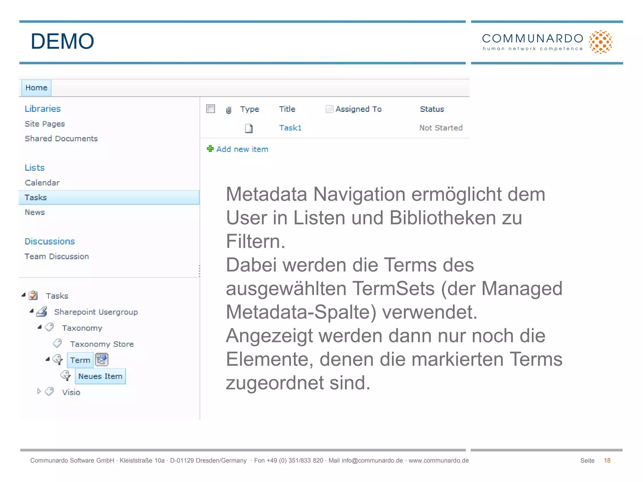 DEMO12ManagedMetadata ServiceTermStore Themenbereiche hat Submission Policy Open