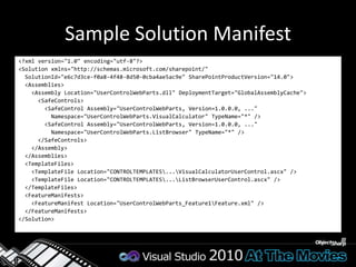 Farm and Sandboxed SolutionsFarm SolutionsDeployed at farm scopeRequires administrator rights to deploySandboxed solutionsDeployed at site collection scopeRequires site collection owner rightsRestricted to subset of SharePoint server APIRestricted resource usage