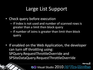 Overview of Data TechnologiesREST APIsStrongly-typedClientOMWeakly-typedClient-sideData PlatformFarmSiteList DataExternal ListsServerOMServer-sideWeakly-typedNew in 2010ImprovedLINQStrongly-typed