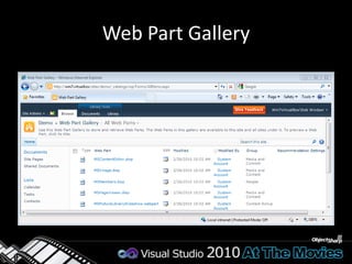 Visual Web Part ProjectUser interface described with markup in User ControlWeb Part loads User Control dynamicallyPage.LoadControlNot natively compatible with Sandboxed SolutionsThere are workarounds