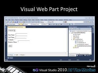 Web Part DeploymentDeploy assembly to:\bin folder of IIS Web ApplicationExecutes in a sandboxGlobal Assembly CacheRegister Web Part as Safe Control in Web.configAdd Web Part to GalleryProcess automated by Visual Studio 2010