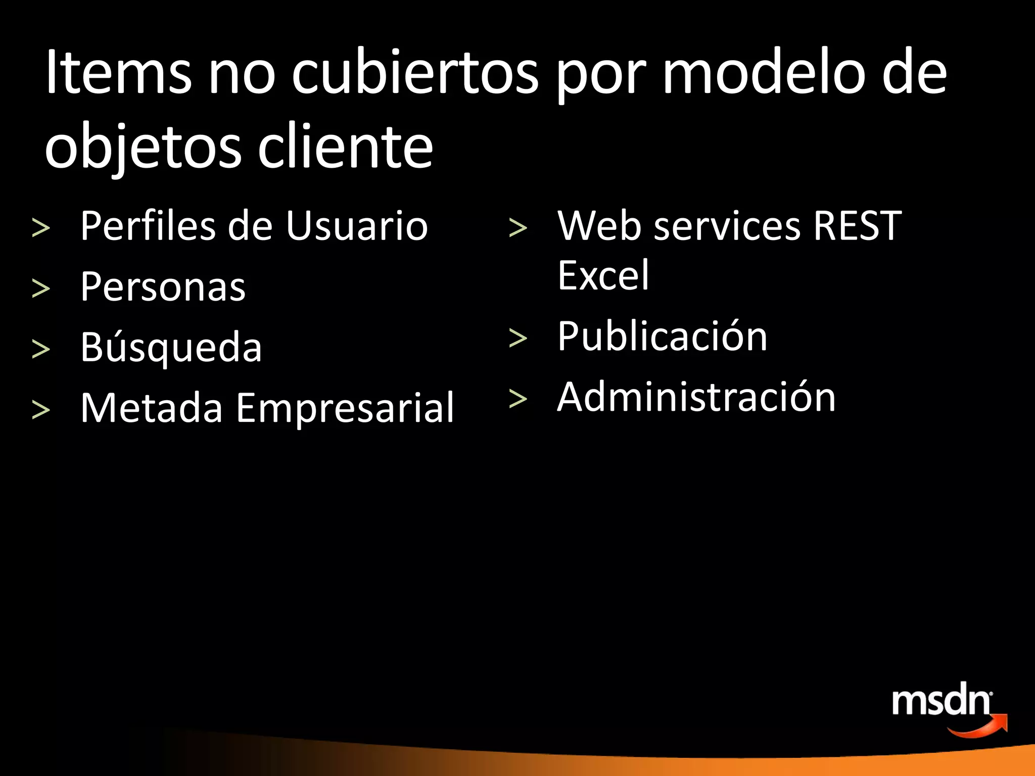 Items no cubiertospormodelo de objetosclientePerfiles de Usuario