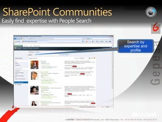 SharePoint CommunitiesEasily find  expertise with People SearchSearch by expertise and profileSearch by expertise and profilePre-Beta Screenshot.