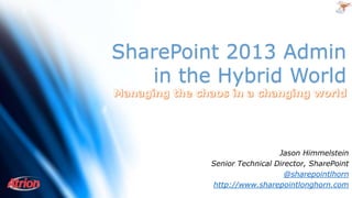 SharePoint 2013 Admin
in the Hybrid World

Jason Himmelstein
Senior Technical Director, SharePoint
@sharepointlhorn
http://www.sharepointlonghorn.com

 