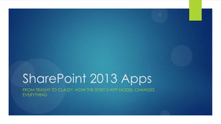 SharePoint 2013 Apps
FROM TRASHY TO CLASSY, HOW THE SP2013 APP MODEL CHANGES
EVERYTHING
 
