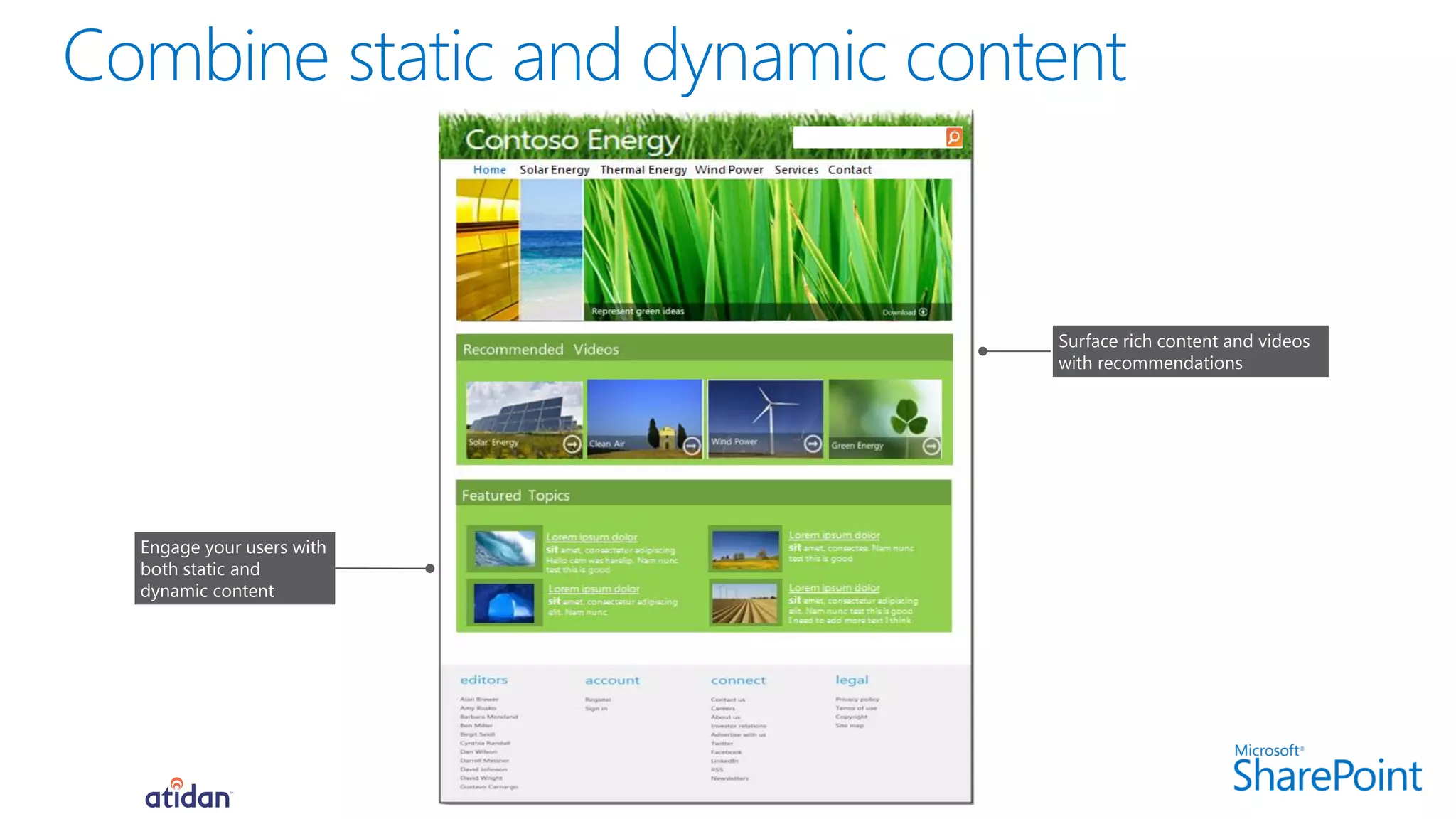 Engage your users with
both static and
dynamic content
Surface rich content and videos
with recommendations
