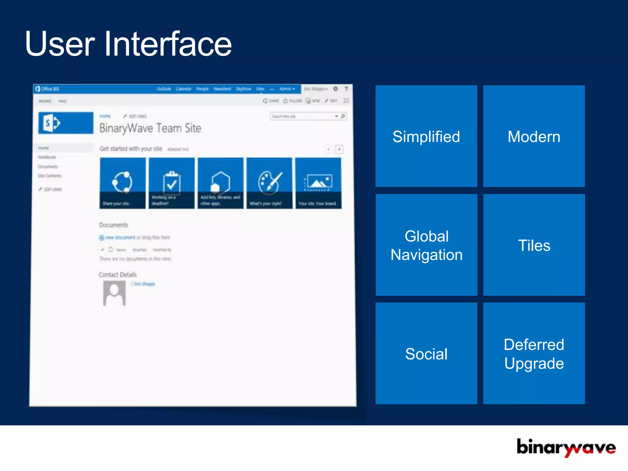 Simplified   Modern




 Global
              Tiles
Navigation




             Deferred
  Social
             Upgrade
 