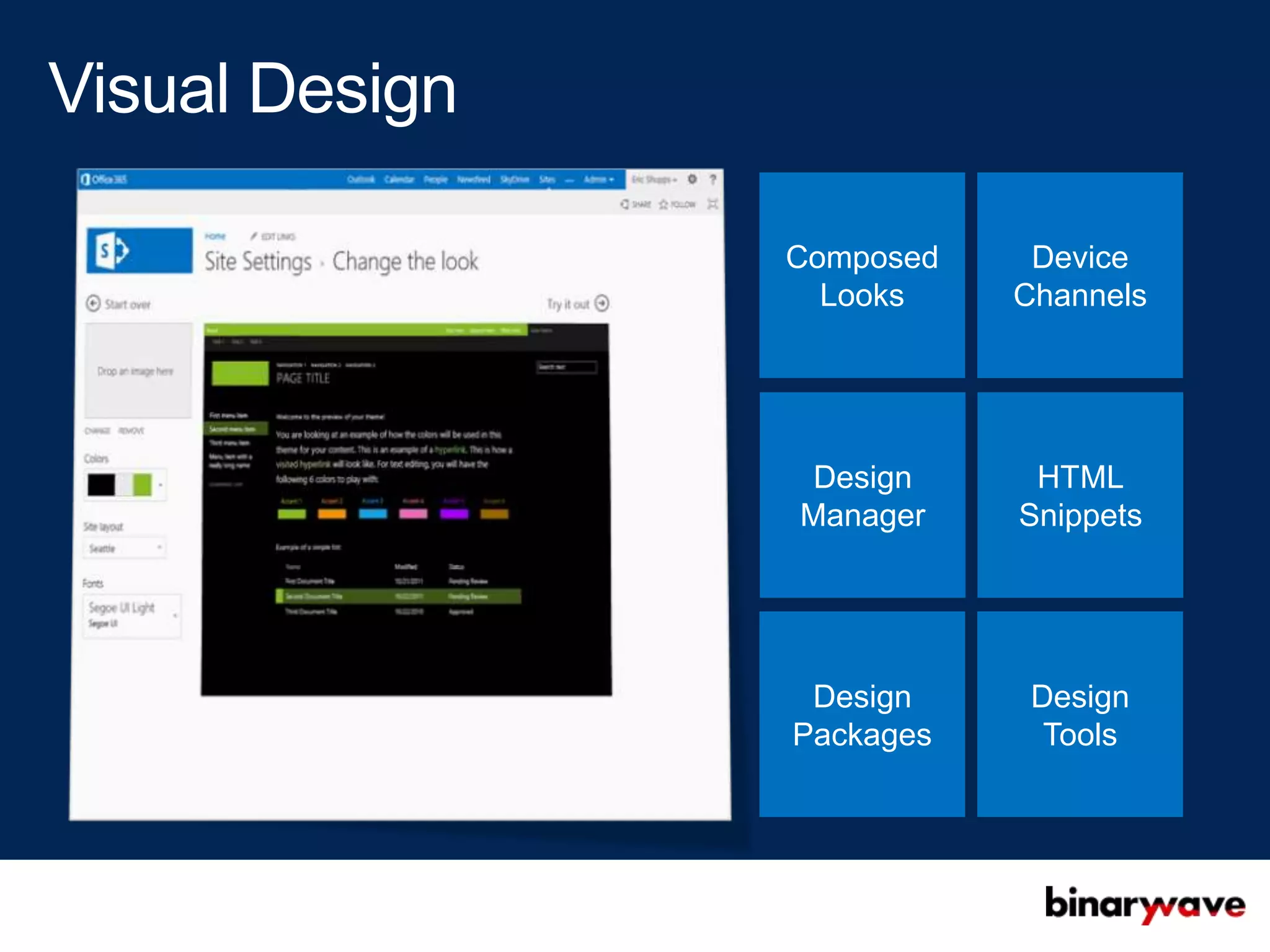 Composed    Device
  Looks    Channels




 Design     HTML
Manager    Snippets




 Design     Design
Packages     Tools
 