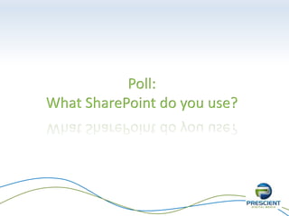Department/BU Site
Site Feed User generated
Site-level microblogging
Discussion Boards* Chatter, talkback
Collaboration
News &
Announcements
Comments, likes, sharing
Subscription, pushed content
Social FAQs* Collaborative, user-aided
Comments, replies, best answer, likes, rating
Collaborative
Workspace*
Social components
Office integration, workflows
Integration* External integration
Added social components
 