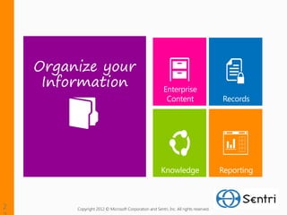 Organize your
 Information




     Copyright 2012 © Microsoft Corporation and Sentri, Inc. All rights reserved.
 