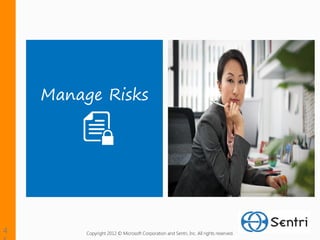 Manage Risks




     Copyright 2012 © Microsoft Corporation and Sentri, Inc. All rights reserved.
 