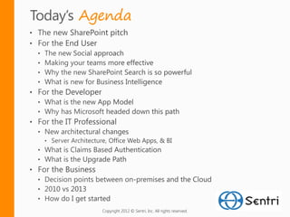 Agenda




  Copyright 2012 © Sentri, Inc. All rights reserved.
 