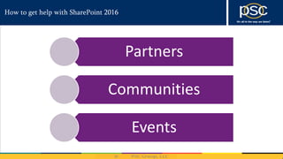 How to get help with SharePoint 2016
Partners
Communities
Events
 