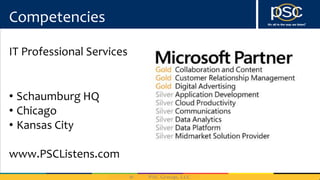 • Schaumburg HQ
• Chicago
• Kansas City
www.PSCListens.com
Competencies
 