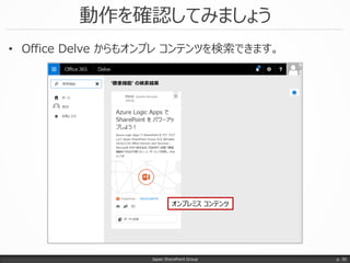 動作を確認してみましょう
Japan SharePoint Group
• Office Delve からもオンプレ コンテンツを検索できます。
p. 30
オンプレミス コンテンツ
 